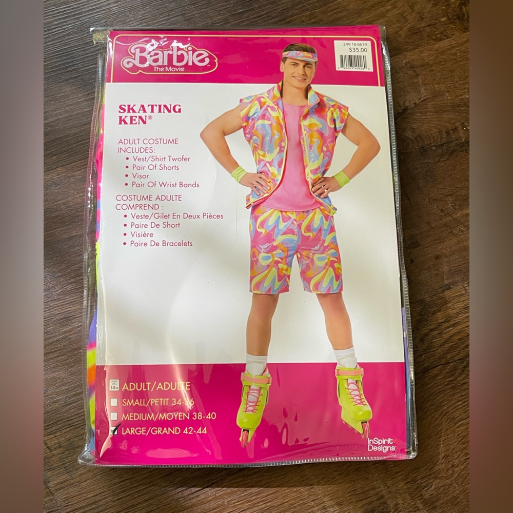 Adult Barbie The Movie: Halloween Costume Skating Ken Size L